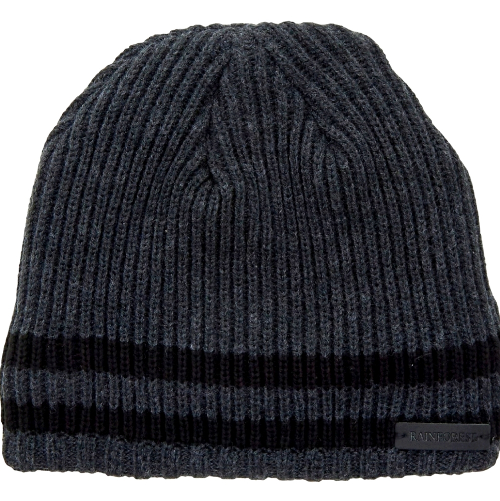 Rainforest 2 Stripe Knit Beanie Hat Black Grey Men's Unisex OS NWT